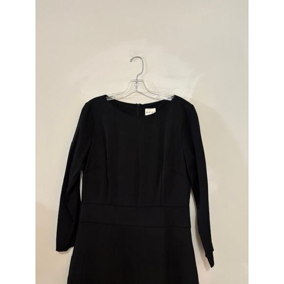Reiss Black Dress Sz 8 A-Line Midi 3/4 Sleeve Career Minimalist Capsule Classic - Picture 4 of 8